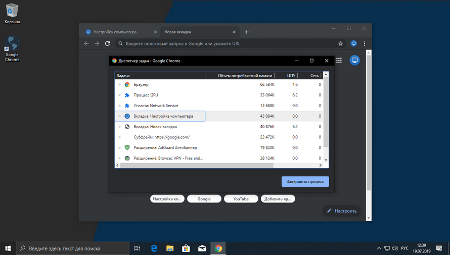 Диспетчер задач - Google Chrome