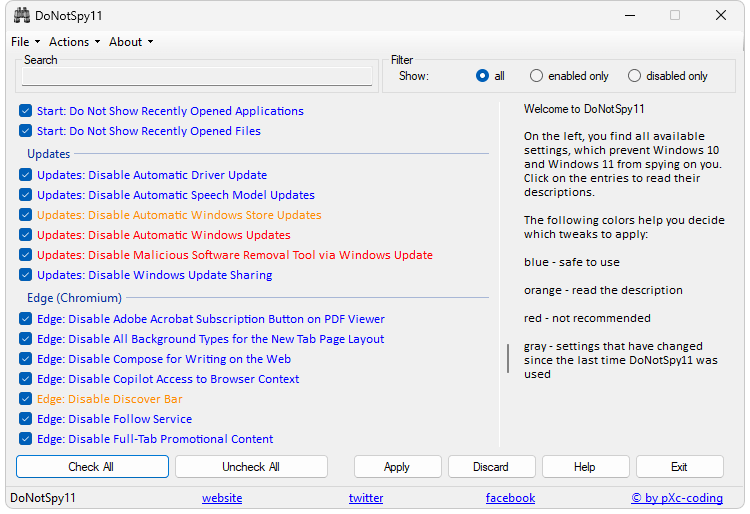 Полная конфиденциальность через DoNotSpy 11