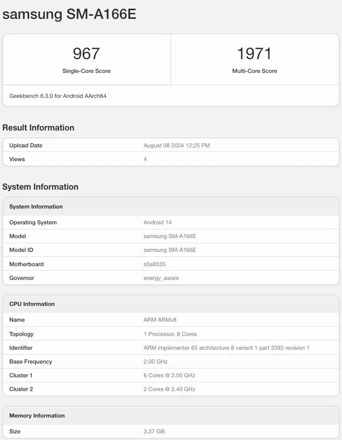 Samsung Galaxy A16 5G в Geekbench