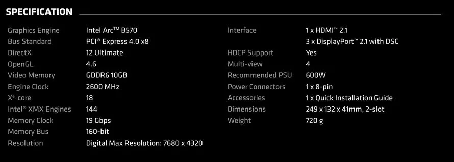 Характеристики Intel Battlemage Arc B570